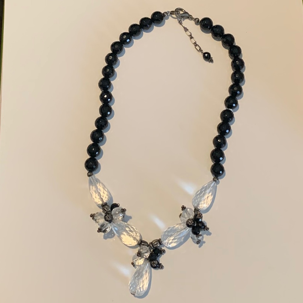 Vintage Clear and Black Bead Necklace